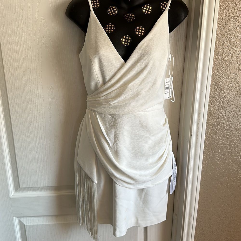 Dress THE POPULATION Crepe Fringe Minidress party cocktail Swiftie Sm NWT - Picture 11 of 15
